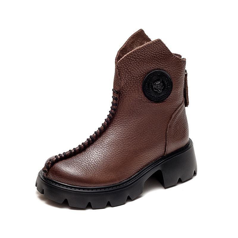 Kvinnor Retro Läder Wedge Simple Boots