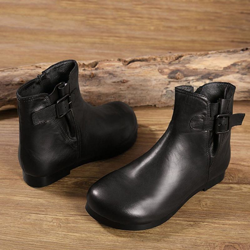 Läder Retro Spänne Dam Boots