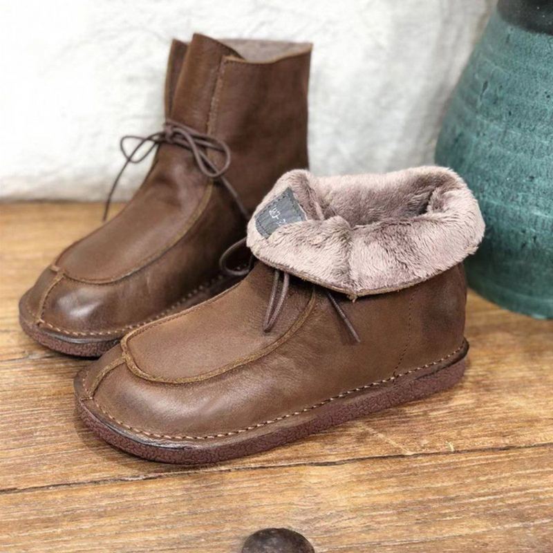 Läder Rund Toe Solid Handgjorda Martin Boots Stövlar