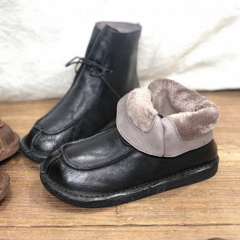 Läder Rund Toe Solid Handgjorda Martin Boots Stövlar