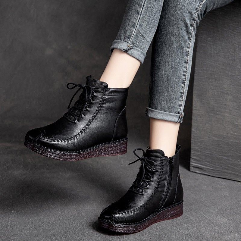 Plus Size Dam Vinter Retro Läder Päls Boots Stövlar