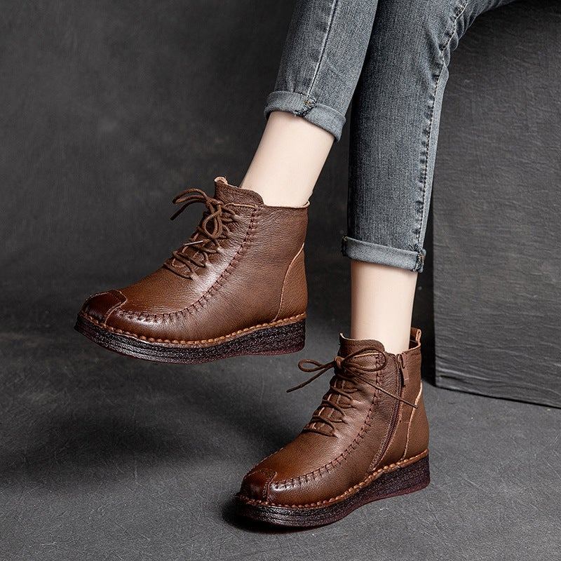 Plus Size Dam Vinter Retro Läder Päls Boots Stövlar