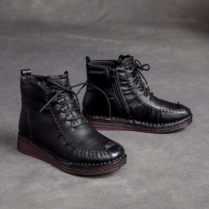 Plus Size Dam Vinter Retro Läder Päls Boots Stövlar