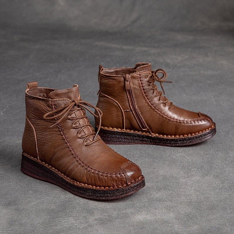 Plus Size Dam Vinter Retro Läder Päls Boots Stövlar