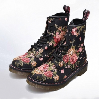 Plus Size Vår Höst Blommiga Runda Head Canvas Boots Stövlar