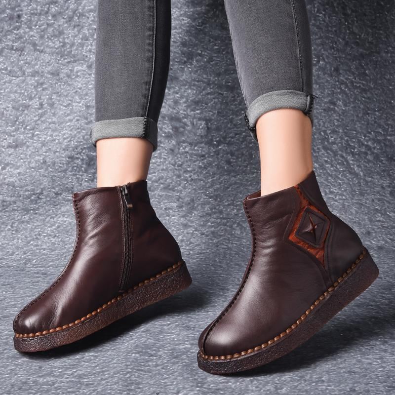 Retro Läder Flat Bottom Martin Boots Stövlar Skor