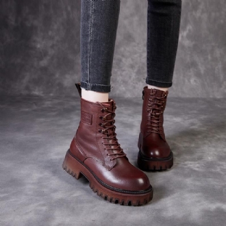 Retro Läder Höst Handgjorda Runda Head Boots Stövlar