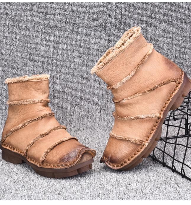 Retro Läder Stövletter Flat Bottom Martin Boots Stövlar Skor