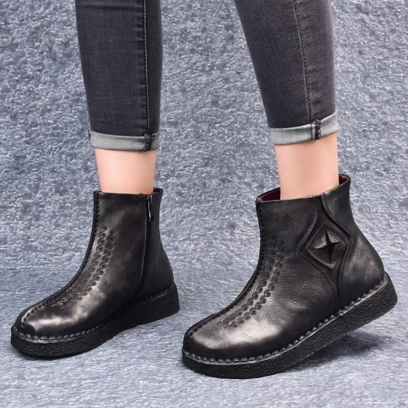 Retro Läderstövlar Flat Bottom Martin Boots Stövlar Skor