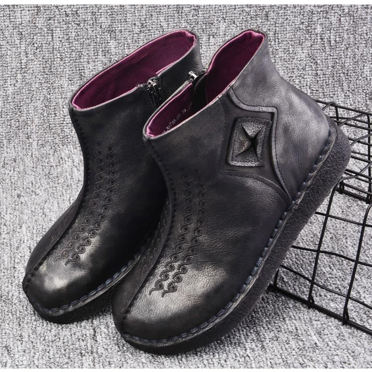 Retro Läderstövlar Flat Bottom Martin Boots Stövlar Skor