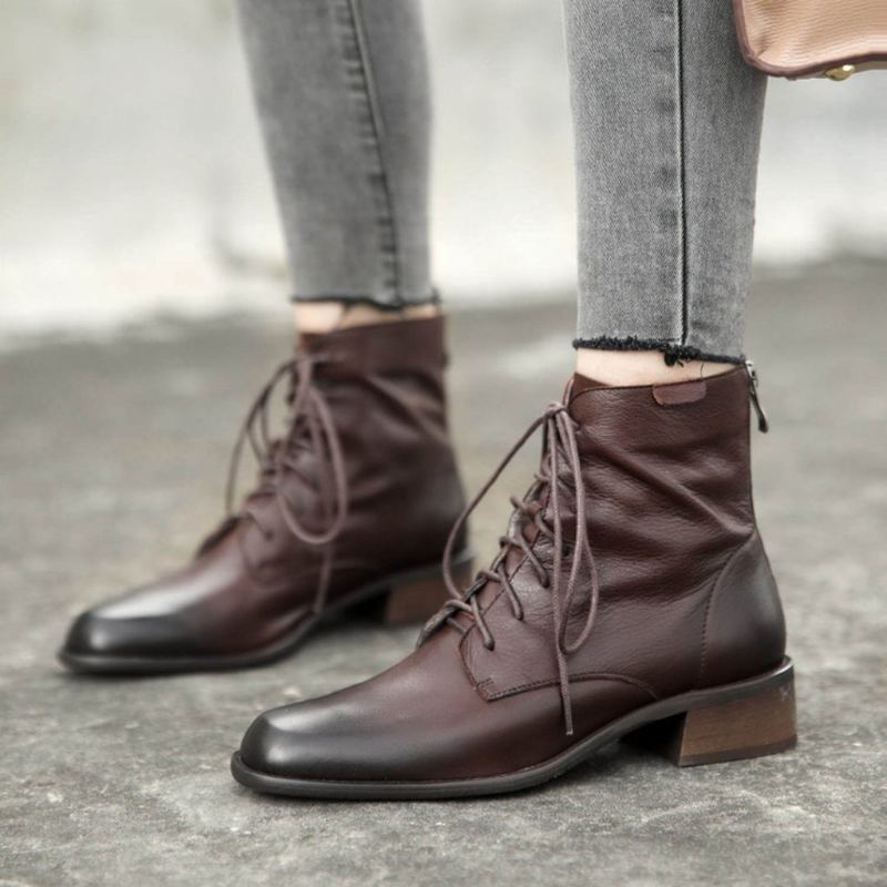 Simple Leather Lace Up Dam Martin Boots Stövlar