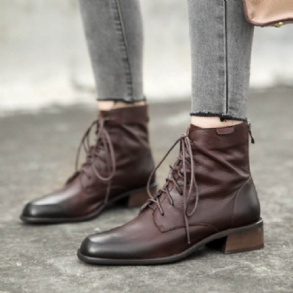 Simple Leather Lace Up Dam Martin Boots Stövlar