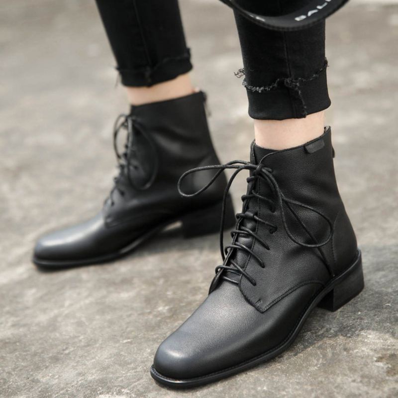 Simple Leather Lace Up Dam Martin Boots Stövlar