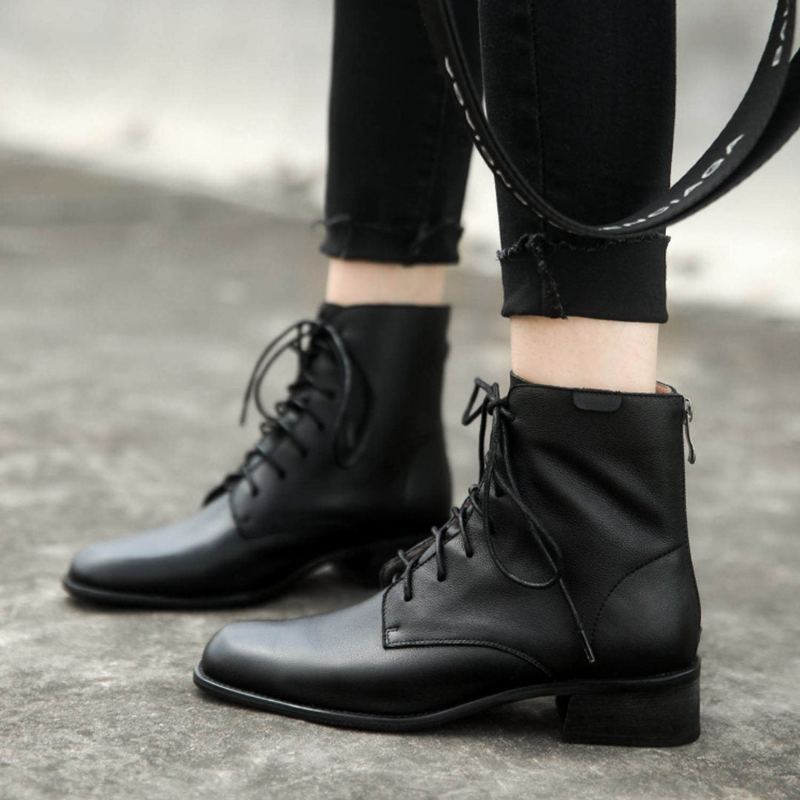 Simple Leather Lace Up Dam Martin Boots Stövlar