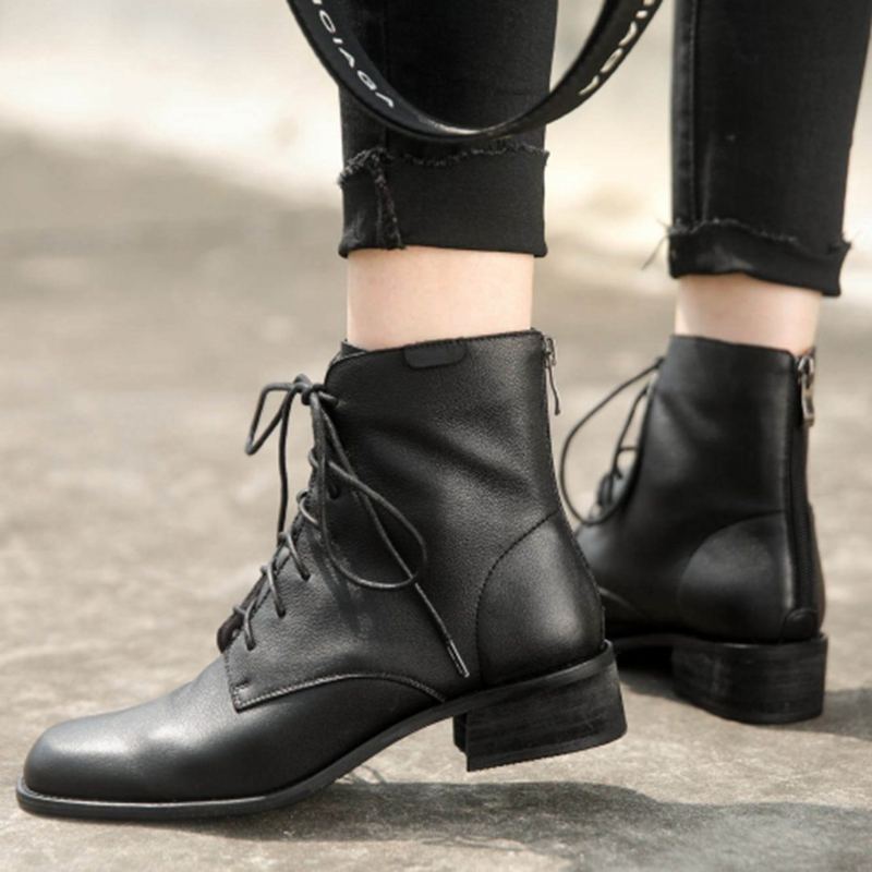 Simple Leather Lace Up Dam Martin Boots Stövlar