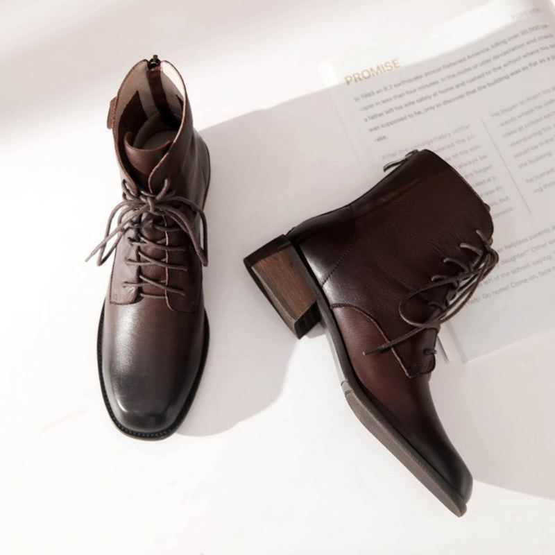 Simple Leather Lace Up Dam Martin Boots Stövlar