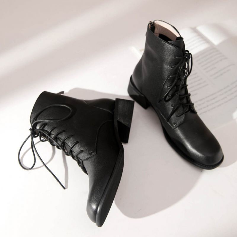 Simple Leather Lace Up Dam Martin Boots Stövlar