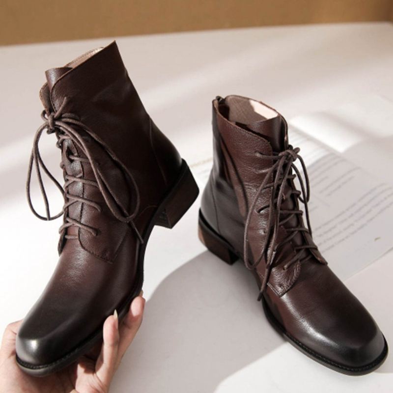 Simple Leather Lace Up Dam Martin Boots Stövlar