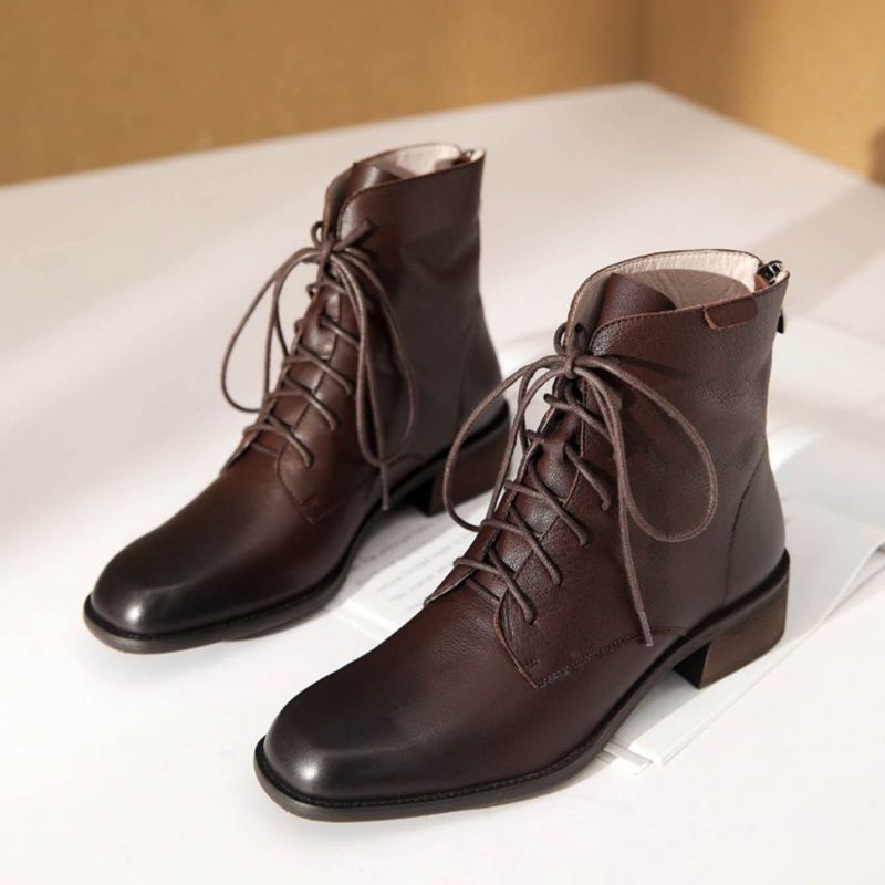 Simple Leather Lace Up Dam Martin Boots Stövlar