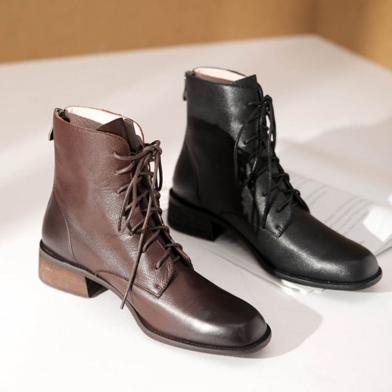 Simple Leather Lace Up Dam Martin Boots Stövlar