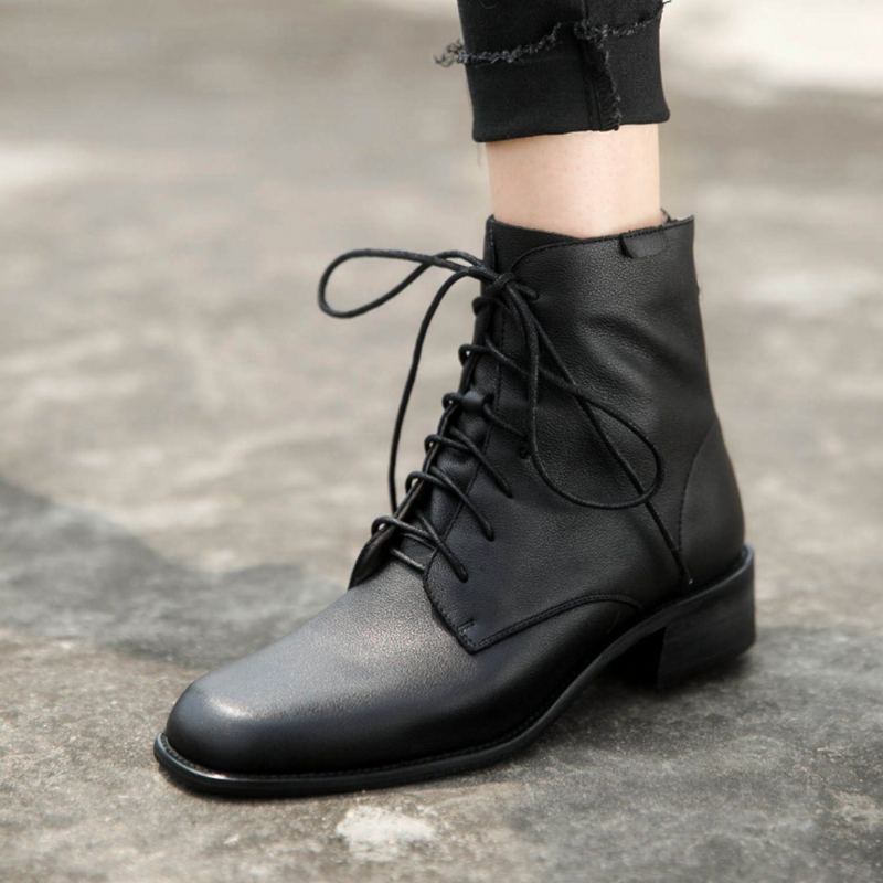 Simple Leather Lace Up Dam Martin Boots Stövlar