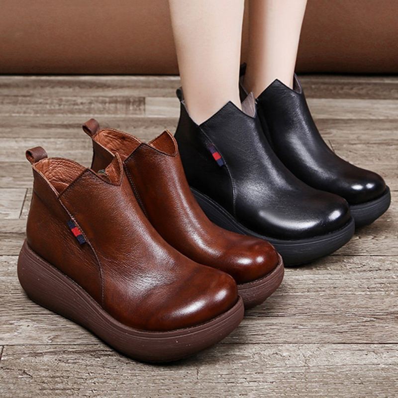 Solid Simple Platform Dam Retro Ankel Boots