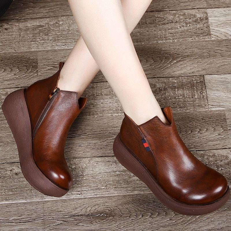 Solid Simple Platform Dam Retro Ankel Boots