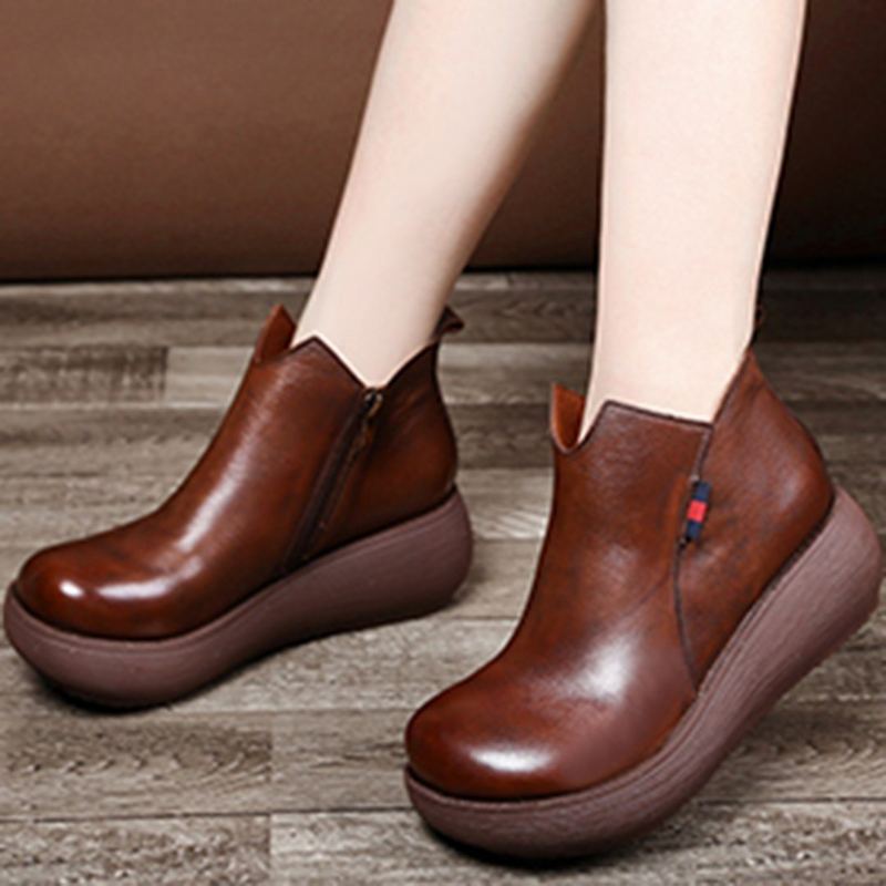 Solid Simple Platform Dam Retro Ankel Boots