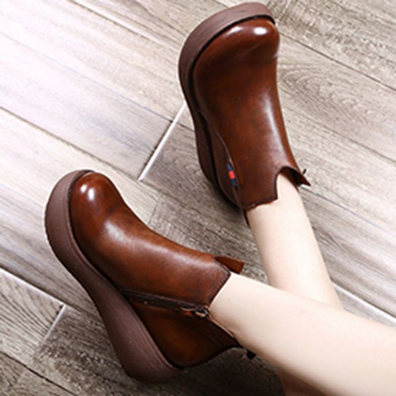 Solid Simple Platform Dam Retro Ankel Boots