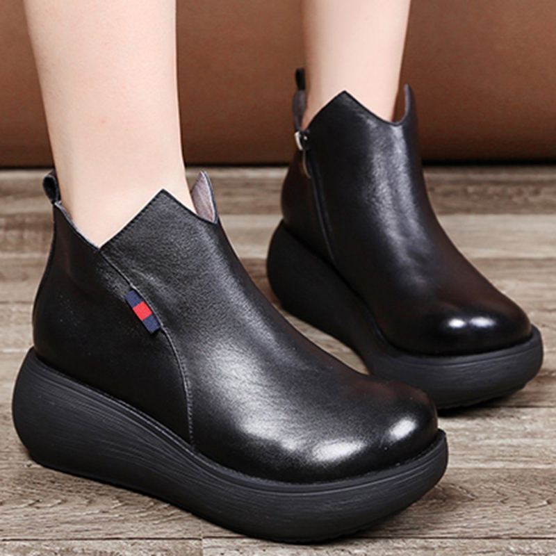 Solid Simple Platform Dam Retro Ankel Boots