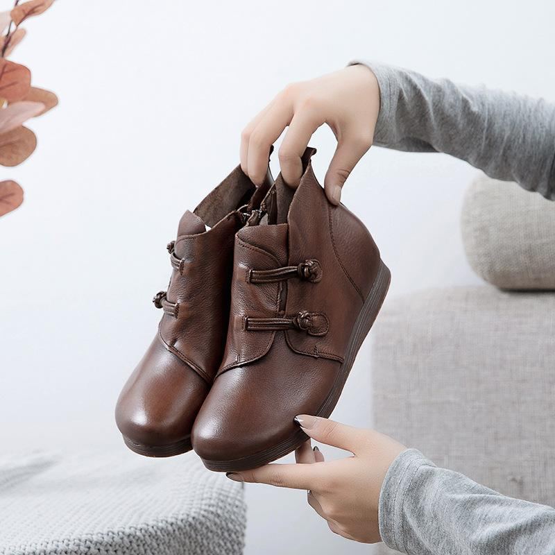 Spring Retro Läder Etniska Platta Casual Stövlar Boots