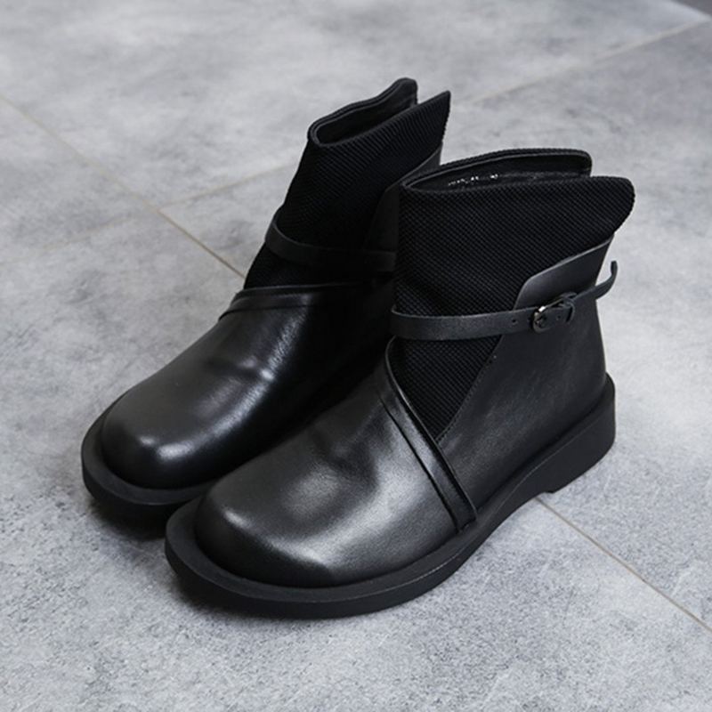 Vintage Läder Paneled Platta Skor Martin Boots Stövlar