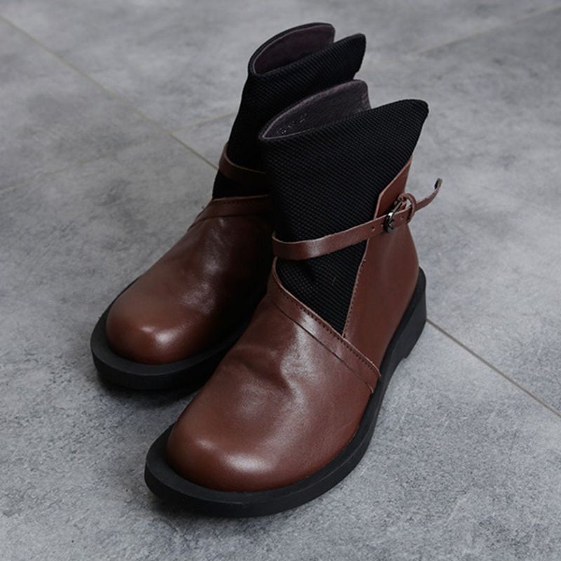 Vintage Läder Paneled Platta Skor Martin Boots Stövlar