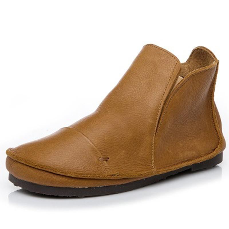 Vintage Läder Sömnad Slip On Round Toe Boots