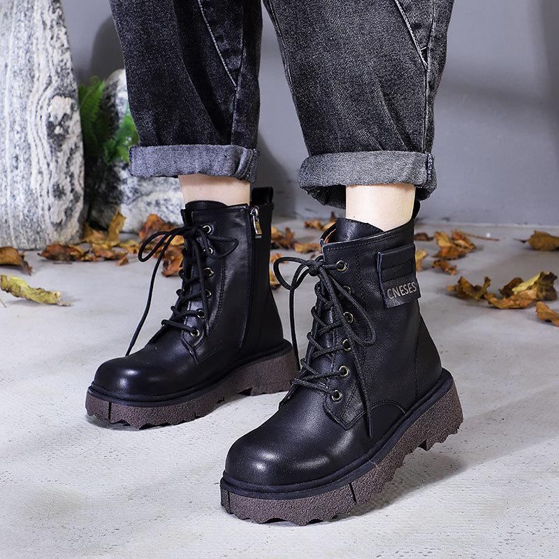 Vinter Fuskpäls Retro Läder Handgjorda Casual Stövlar Boots