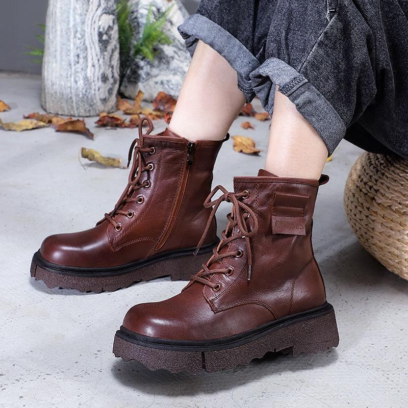 Vinter Fuskpäls Retro Läder Handgjorda Casual Stövlar Boots