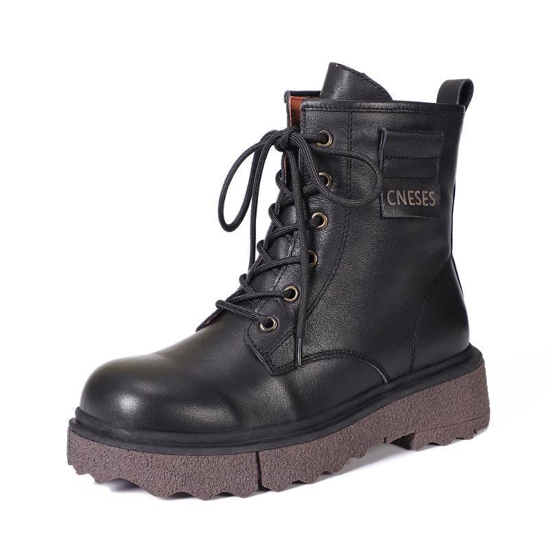 Vinter Fuskpäls Retro Läder Handgjorda Casual Stövlar Boots