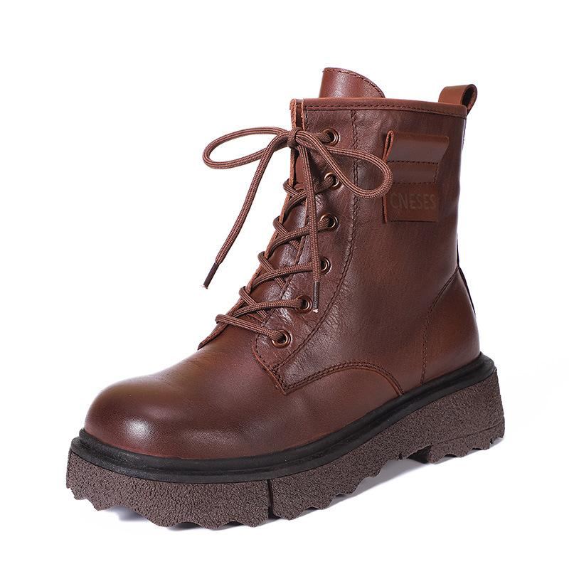 Vinter Fuskpäls Retro Läder Handgjorda Casual Stövlar Boots