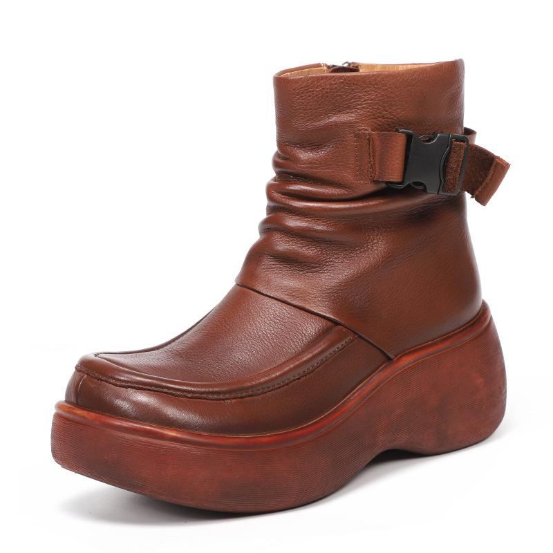 Vinter Retro Läder Plysch Platform Zipper Casual Stövlar Boots