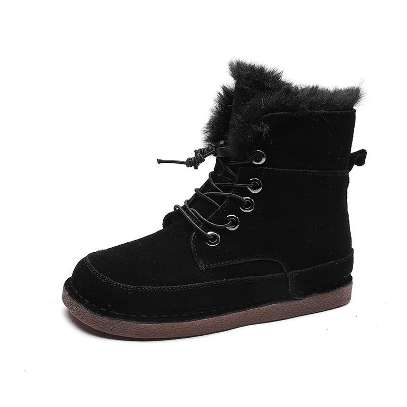 Vinter Retro Läder Tjock Päls Varma Boots