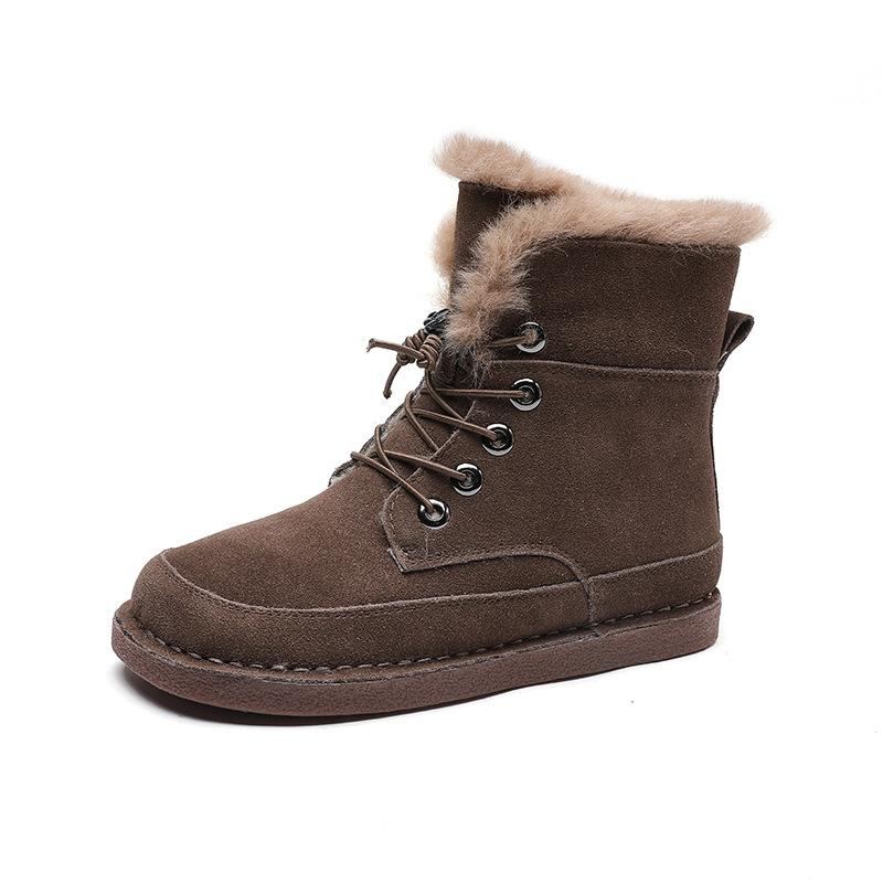 Vinter Retro Läder Tjock Päls Varma Boots