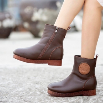 Vinter Retro Mjukt Läder Plysch Varma Casual Stövlar Boots