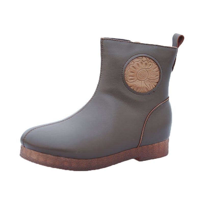 Vinter Retro Mjukt Läder Plysch Varma Casual Stövlar Boots