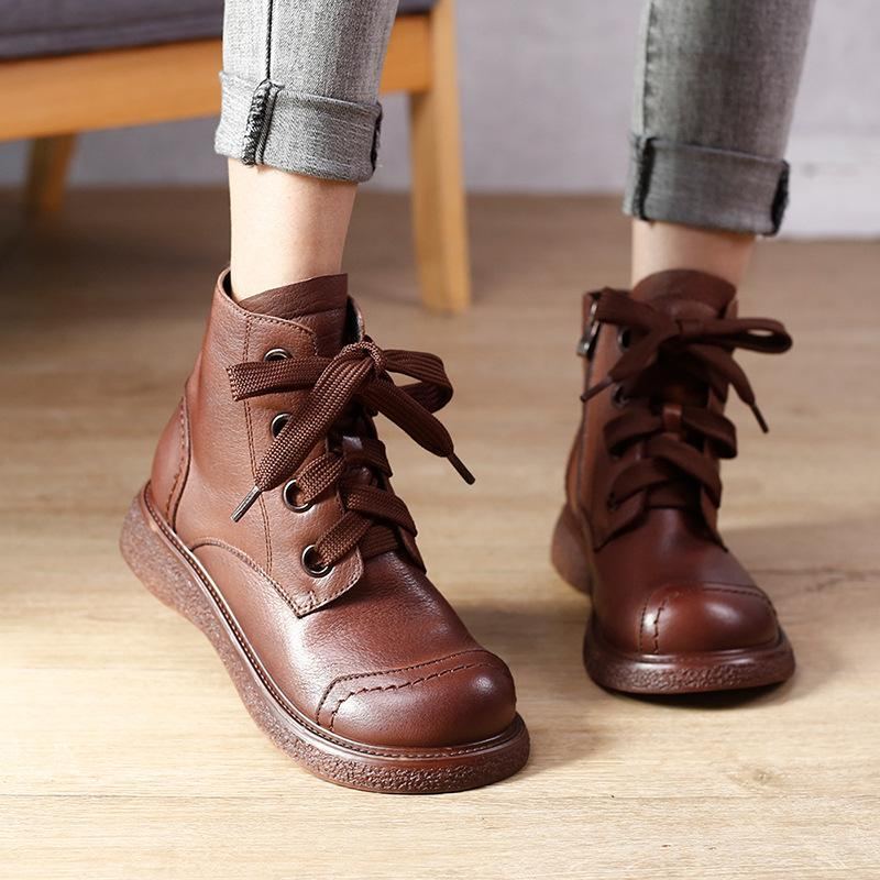 Vinter Retro Patchwork Rund Head Läder Casual Stövlar Boots