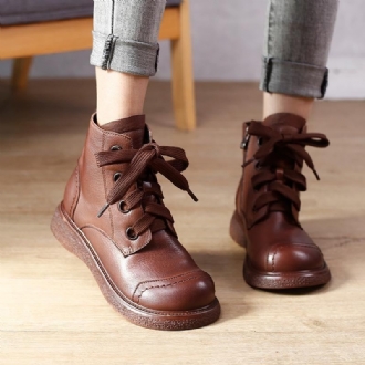 Vinter Retro Patchwork Rund Head Läder Casual Stövlar Boots