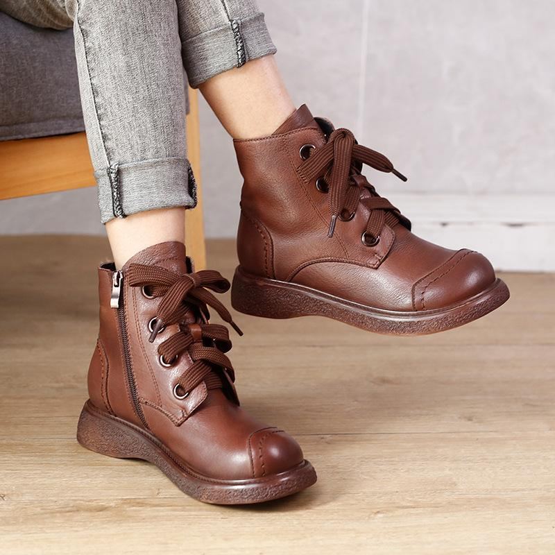 Vinter Retro Patchwork Rund Head Läder Casual Stövlar Boots