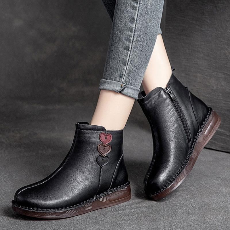 Vinter Retro Plysch Love Heart Leather Casual Ankel Boots Stövlar