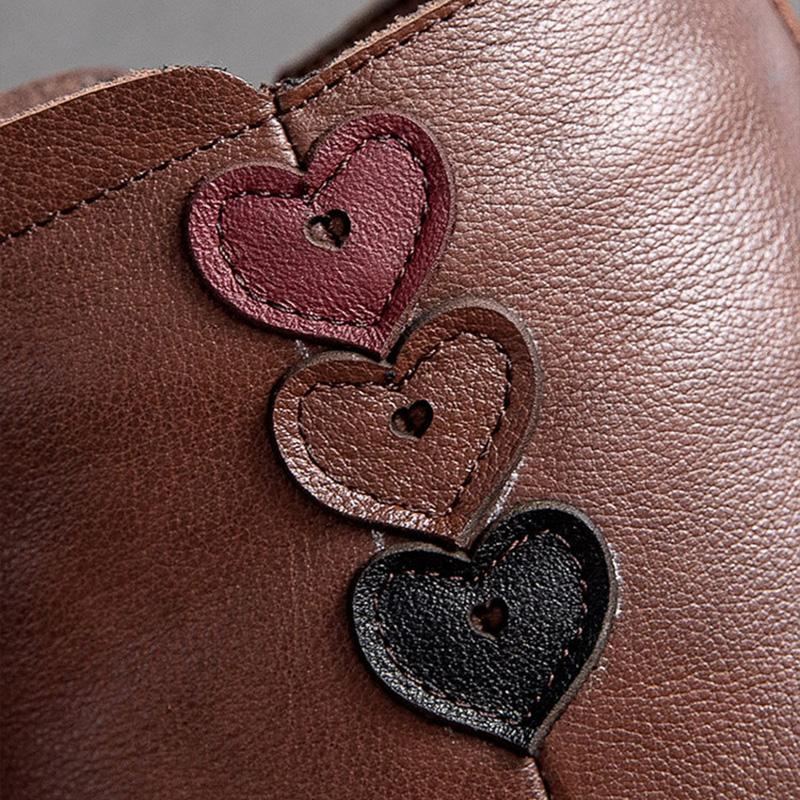 Vinter Retro Plysch Love Heart Leather Casual Ankel Boots Stövlar