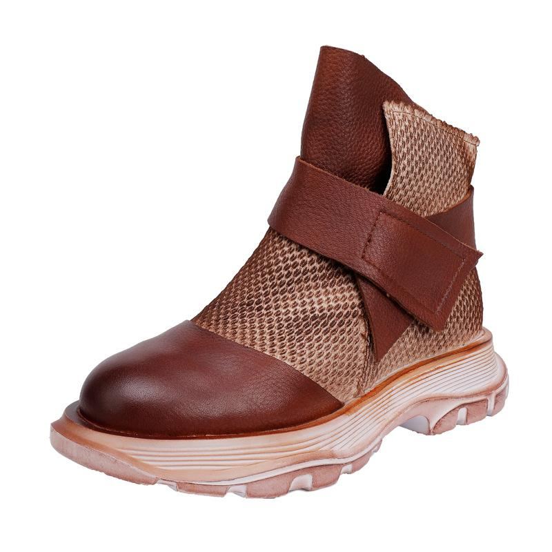 Vinter Vår Retro Läder Mesh Patchwork Casual Stövlar Boots