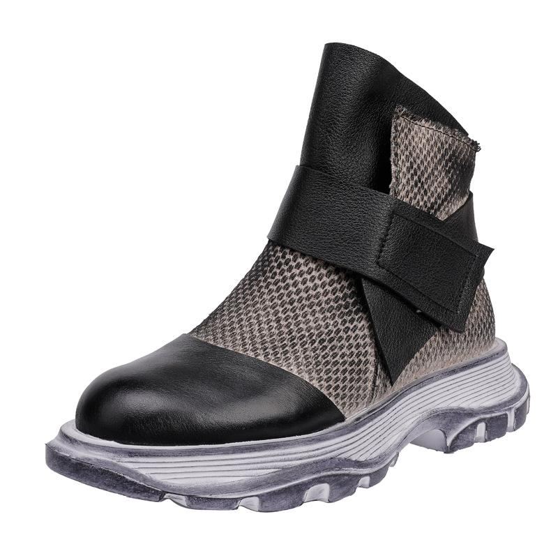 Vinter Vår Retro Läder Mesh Patchwork Casual Stövlar Boots